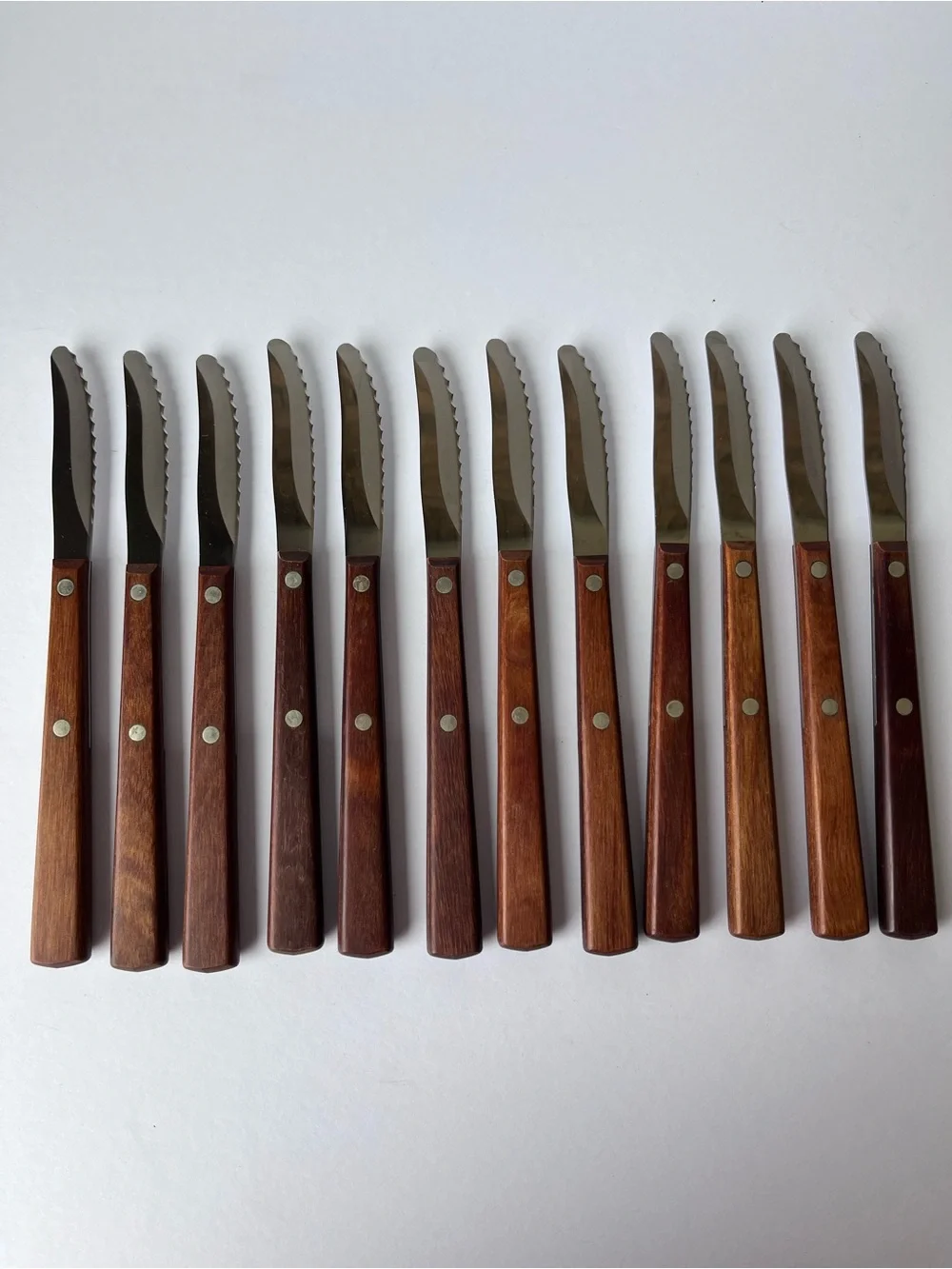 Alcas Ahoi Wood Handles Steak Knives Set of 12 Vintage Rare